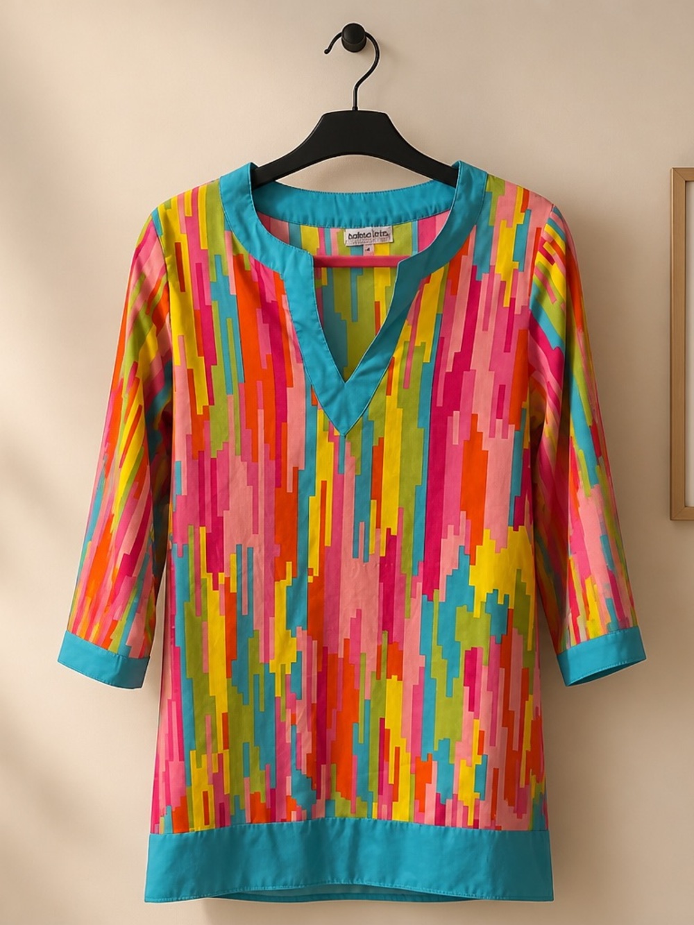 Balletto Multicolor Pixel-Print Tunic with Teal Trim